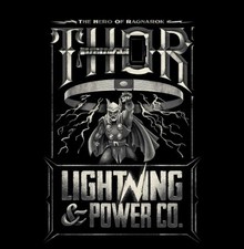NEW Thor God of Thunder Lightning & Power Co. MENS Large Shirt Avengers Ragnaro