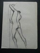 ECOLE FRANCAISE - ETUDE DE NU MASCULIN - DESSIN ORIGINAL MINE DE PLOMB - CURIOSA