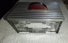 Boîte à biscuits art déco, verre, alu et bois