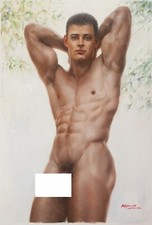 tableau peinture érotique huile sur toile homme nu intégrale /nude male painting