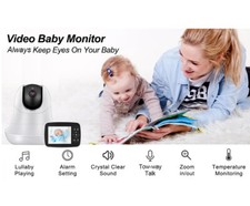 Babyphone vidéo Moniteur Bébé sans Fil avec Rotation 360°, Zoom Panoramique à Di