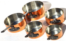 Vintage Copper Saucepan Pan Set of 5 Made in France Mint Tin 1.5-2mm 15lbs