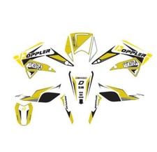 Kit déco/autocollant blanc/noir/jaune moto derbi senda 11>18/rcr/smt>18 Doppler