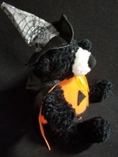 9" Plush Teddy Bear Witch Halloween Decoration Jack-o-Lantern Pumpkin Cape Hat