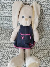Doudou peluche lapin beige robe jeans bleue rose 45 cm Pericles