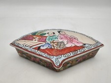 Boite à Bijoux Asiatique Antique en Porcelaine - Forme d'Éventail