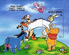 WALT DISNEY / WINNIE L'OURSON S/S #1 Fr.ANTIGUA MNH ** JOUETS, ANIMAUX, COCHON