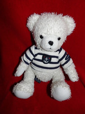 Doudou Peluche Ours Blanc Pull Rayé Bleu Saint James