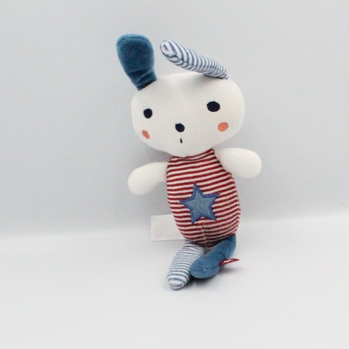Doudou lapin blanc bleu - , rouge
