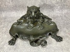 Bronze Encrier Vide Poche Peau Lion Trophée. XIXeme Animalier Félin. Statue