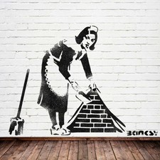 Banksy Énorme Balayage Soubrette Pochoir Mural Vie Taille, Peinture Murs Idéal