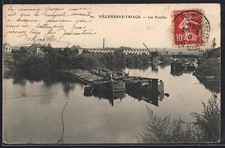 CPA Villeneuve-Triage, Les Fouilles avec barges sur la rivière 1910 