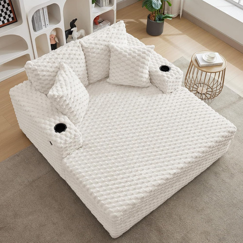 Beige oversized chaise - beige, 60"