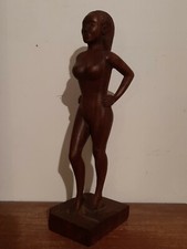 Ancienne Belle Statue Bois Pin Up Femme Nue Polynesienne 