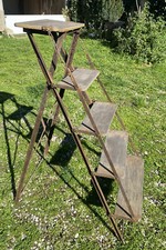 Rare escabeau Métallique ancien Avec cinq marches En Bois Patiné Style Indus