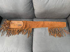 Etuis fusil carabine genre western cuir daim franges sanglier chasse fait main