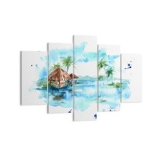 Impression sur Toile 150x100cm Tableaux Image Tropiques eau bungalow rivage