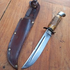 Grand Couteau de Chasse SABATIER  Manche en Bois de Cerf avec Étui en Cuir 