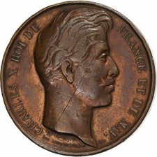 France, Jeton, Charles X, Visite à Cambrai, 1827, Cuivre, Dubois/Puymaurin, TB+