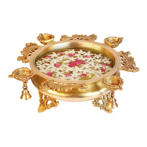 Brass urli vessel with diya - urli,