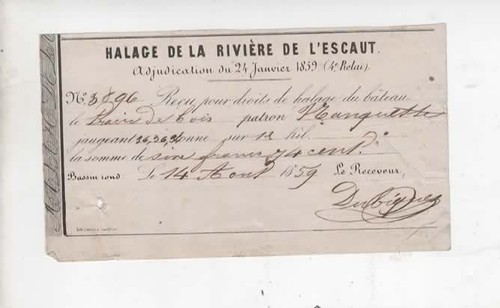 Reçu 1859 halage rivière - 1859,