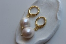 boucles d'oreilles dormeuses grandes perles de culture baroques plaqué or 14k