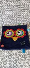 Doudou plat carré chouette hibou bleu marine Label Label