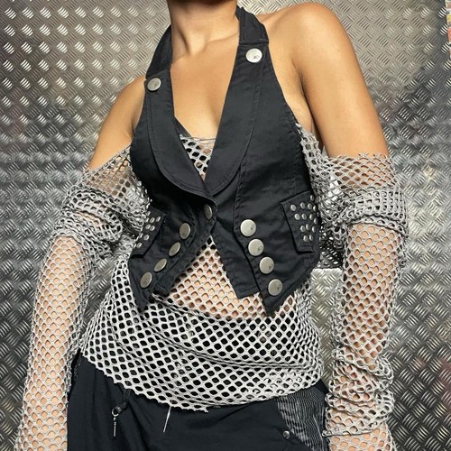 Black metallic button studded - black,