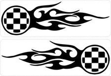 Set 2x Autocollant sticker voiture moto damier flamme course