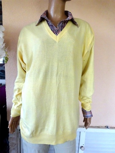 Pull jaune col - v, %