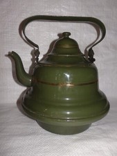 ANCIENNE BOUILLOIRE THEIERE TOLE EMAILLEE VERTE FILETS OR NO CAFETIERE CASSEROLE