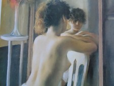 Très beau Nu féminin - Jeune fille au miroir - Poster XXèS.