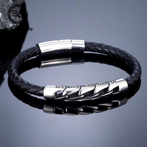Bracelet cuir ancre acier - bracelet,