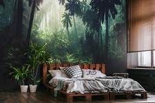 Jungle Chambre Photo Papier Peint 3x2.1m Nuit Vert Palmier Décoration Murale
