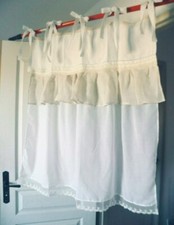 RIDEAU "MONOGRAMME" Fait main, lin, blanc dentelle, vintage, linge ancien, NEUF