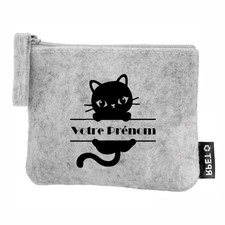 Porte monnaie en feutrine motif chat avec votre prenom