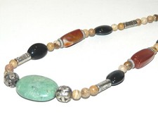 Collier court pierres véritables turquoise cornaline jaspe paysage UNIQUE