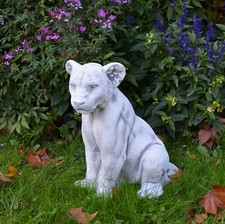 Statuette en pierre lionne lion H.42 cm 40 x 30 cm 23 kg gris béton blanc rés...