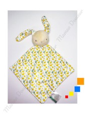 Doudou Plat/Mouchoir Lapin Beige Marron Fleur Jaune Vert Tête De Lapin - Klorane