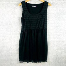 Patrice Bréal Robe Soirée Femme 40 Noir Sans Manche Volants Brillante Col Rond