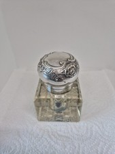 Encrier Ancien en Cristal Bouchon Articulé en Argent 800