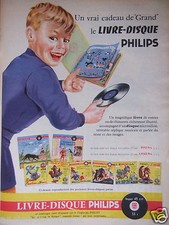 PUBLICITÉ 1956 LE LIVRE-DISQUE PHILIPS CONTES OU DE CHANSONS - ADVERTISING