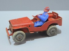 -JEEP Tôle MINIATURE avec Chauffeur ROUES BOIS GOBIN DAUDE? Jus Grenier jouet  D