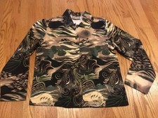 LIFE STYLE Camouflage Shiny Gold Floral Jungle Womens Blazer Jacket Coat Sz L #