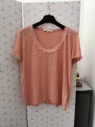 Tee shirt lin abricot - shirt, en