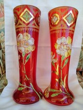 LEGRAS ? Paire d'ancien vase émaillé décor floral art nouveau