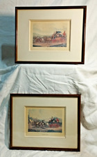 lot de deux anciennes gravures anglaises chevaux changeants - tirant jusqu'à un dérapage
