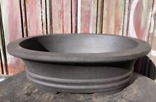 POT A BONSAÏ OVALE GRÈS NON ÉMAILLÉ NOIR . 23,5x19,5CM H7CM