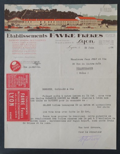 Facture 1924 lyon tuilerie - 1924,