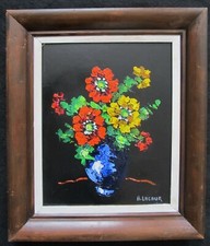 Belle huile des années 1950 par ARMAND LACOUR 1910-1970 coté " bouquet de fleurs